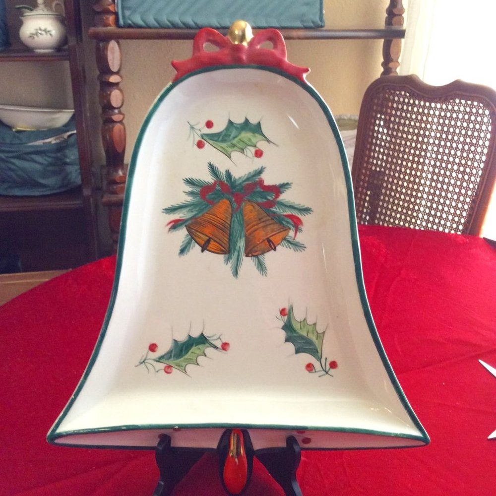 VINTAGE COOKIE / CANDY BELL SHAPED SERVING PLATTER- 1950s -MADE IN ITALY-12 1/2"